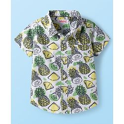 Babyhug Cotton Knit Half Sleeves Shirt and Shorts Sets with Tropical Print - Olive Green & White