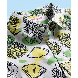 Babyhug Cotton Knit Half Sleeves Shirt and Shorts Sets with Tropical Print - Olive Green & White
