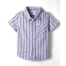 Babyhug Cotton Woven Half Sleeves Shirt & Shorts Set With Stripes - Blue & White