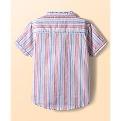 Babyhug Cotton Woven Half Sleeves Front Buttons Mandarin Collar Shirt and Shorts Set with Stripes - White & Grey