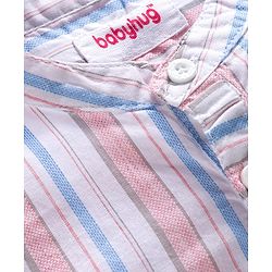 Babyhug Cotton Woven Half Sleeves Front Buttons Mandarin Collar Shirt and Shorts Set with Stripes - White & Grey
