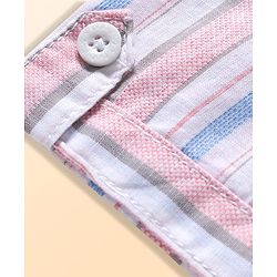 Babyhug Cotton Woven Half Sleeves Front Buttons Mandarin Collar Shirt and Shorts Set with Stripes - White & Grey