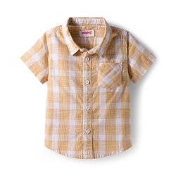 Babyhug Cotton Woven Half Sleeves Shirt and Short With Pockets & Checks - White & Yellow
