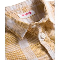Babyhug Cotton Woven Half Sleeves Shirt and Short With Pockets & Checks - White & Yellow