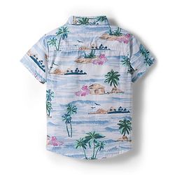 Babyhug Cotton Woven Half Sleeves Shirt and Shorts Set with Beach Theme Print - Navy Blue & White