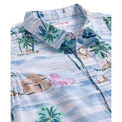 Babyhug Cotton Woven Half Sleeves Shirt and Shorts Set with Beach Theme Print - Navy Blue & White