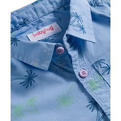 Babyhug Cotton Knit Half Sleeves Shirt and Shorts Sets with Coconut Tree Print  - Light Blue & Blue