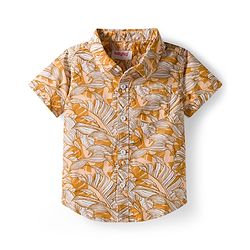 Babyhug Cotton Woven Half Sleeves Shirt & Shorts Set With Leaf Print - Orange & Brown