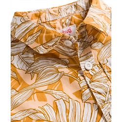 Babyhug Cotton Woven Half Sleeves Shirt & Shorts Set With Leaf Print - Orange & Brown