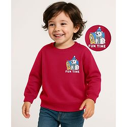 Babyhug Cotton Knit Full Sleeves Sweatshirt with Bear Print - Red