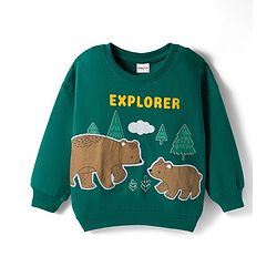 Babyhug Cotton Knit Full Sleeves Pullover Sweatshirt with Bear Patch Detailing - Green