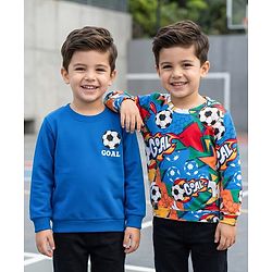 Babyhug Cotton Knit Full Sleeves Sweatshirts With Football Print Pack of 2 - Multicolor