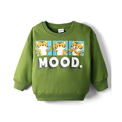 Babyhug Cotton Knit Full Sleeves Sweatshirt with Tiger Graphic - Green