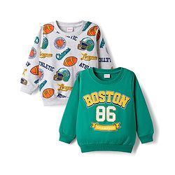 Babyhug Cotton Knit Full Sleeves Rugby Printed Sweatshirts Pack of 2 - Green & White