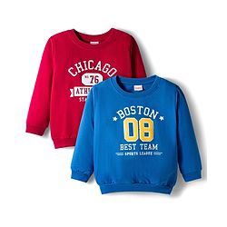 Babyhug Cotton Knit Full Sleeves Pullover Sweatshirt with Text Graphics Pack of 2 - Red & Blue