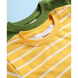 Babyhug Cotton Knit Full Sleeves Striped Sweatshirts with Mountain Graphic Pack of 2 - Yellow & Green