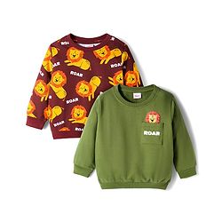 Babyhug Cotton Knit Full Sleeves Sweatshirts with Lion Print Pack of 2 - Brown & Olive Green