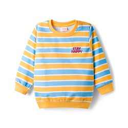 Babyhug Cotton Knit Full Sleeves Striped Sweatshirts with Animal Print Pack of 2 - Yellow & Blue