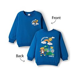 Babyhug Cotton Knit Full Sleeves Pullover Sweatshirt with Rainbow Print - Blue