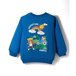 Babyhug Cotton Knit Full Sleeves Pullover Sweatshirt with Rainbow Print - Blue