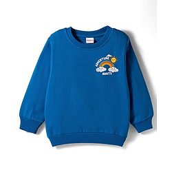 Babyhug Cotton Knit Full Sleeves Pullover Sweatshirt with Rainbow Print - Blue