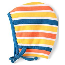 Babyhug 100% Cotton Knit Bonnet Bonnet Caps with Animal Print & Stripes Pack of 2 Blue & Yellow - Diameter 11 cm
