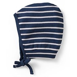 Babyhug 100% Cotton Knit Bonnet Cap with Stripes & Vehicle Print Pack of 2 Yellow & Navy Blue - Diameter 18 cm