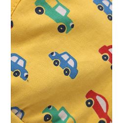 Babyhug 100% Cotton Knit Bonnet Cap with Stripes & Vehicle Print Pack of 2 Yellow & Navy Blue - Diameter 17 cm