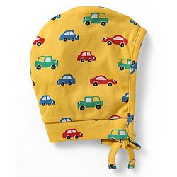 Babyhug 100% Cotton Knit Bonnet Cap with Stripes & Vehicle Print Pack of 2 Yellow & Navy Blue - Diameter 17 cm