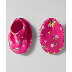 Babyhug 100% Cotton Mittens & Booties Set With Floral Print - Pink
