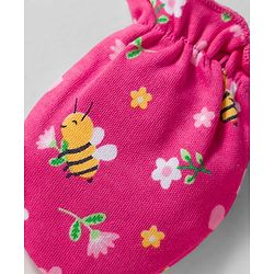 Babyhug 100% Cotton Mittens & Booties Set With Floral Print - Pink