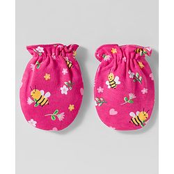 Babyhug 100% Cotton Mittens & Booties Set With Floral Print - Pink
