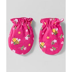 Babyhug 100% Cotton Mittens & Booties Set With Floral Print - Pink
