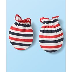 Babyhug 100% Cotton Knit Mittens with Heart Print & Stripes Pack of 3 - Red & White