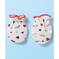 Babyhug 100% Cotton Knit Mittens with Heart Print & Stripes Pack of 3 - Red & White
