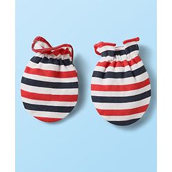 Babyhug 100% Cotton Knit Mittens with Heart Print & Stripes Pack of 3 - Red & White