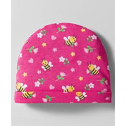 Babyhug 100% Cotton Interlock Knit Cap Mittens & Booties Set With Floral Print Pink - Diameter 28 cm