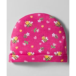 Babyhug 100% Cotton Interlock Knit Cap Mittens & Booties Set With Floral Print Pink - Diameter 28 cm