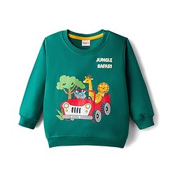 Babyhug Cotton Knit Full Sleeves Sweatshirt Animal Graphics - Dark Green