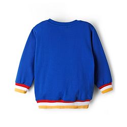 Babyhug Cotton Knit Full Sleeves Sweatshirt With Text Patch & Kangaroo Pockets - Blue