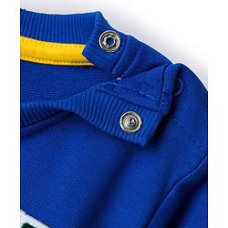Babyhug Cotton Knit Full Sleeves Sweatshirt With Text Patch & Kangaroo Pockets - Blue