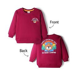 Babyhug Cotton Knit Full Sleeves Sweatshirt With Teddy Bear Print - Maroon