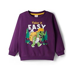 Babyhug Cotton Knit Full Sleeves Pullover Sweatshirt with Dino Print - Purple