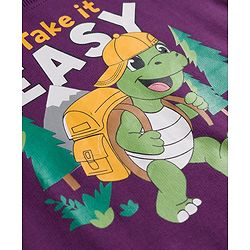 Babyhug Cotton Knit Full Sleeves Pullover Sweatshirt with Dino Print - Purple