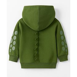 Babyhug Cotton Knit Full Sleeves Hooded Sweatjacket With Dino Patch & Kangaroo Pockets - Green