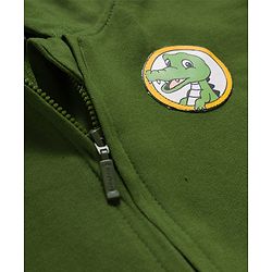 Babyhug Cotton Knit Full Sleeves Hooded Sweatjacket With Dino Patch & Kangaroo Pockets - Green