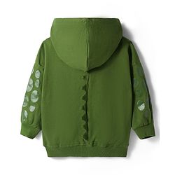 Babyhug Cotton Knit Full Sleeves Hooded Sweatjacket With Dino Patch & Kangaroo Pockets - Green