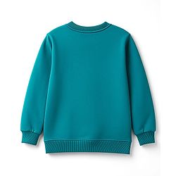 Babyhug Cotton Knit Full Sleeves Sweatshirt with Boston Text Graphics & Kangaroo Pockets - Turquoise