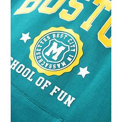 Babyhug Cotton Knit Full Sleeves Sweatshirt with Boston Text Graphics & Kangaroo Pockets - Turquoise