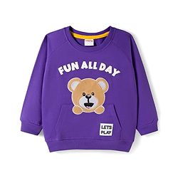 Babyhug Cotton Knit Full Raglan Sleeves Sweatshirt With Teddy Bear Patch & Kangaroo Pockets - Purple
